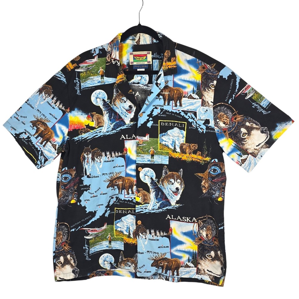 VTG Banana Jack Honolulu JonVanZyle Alaska Shirt Mens XL Black Wolf Moose Denali